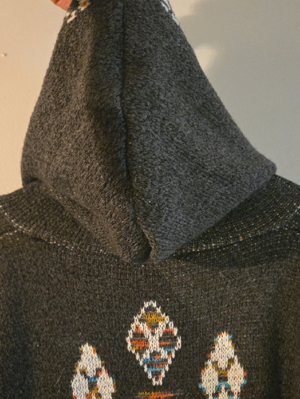 Dark Gray Hooded Patterned Cardigan Sweater - Picture 4 of 5
